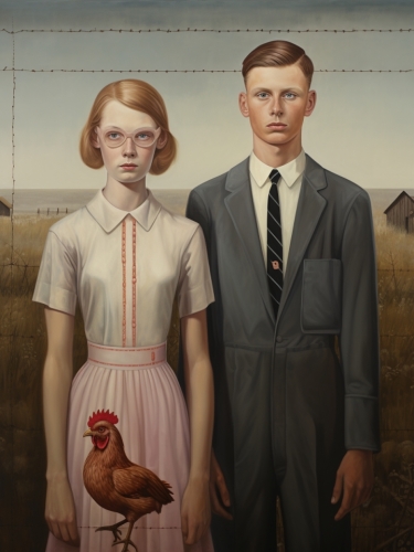 a painting of two people standing 000