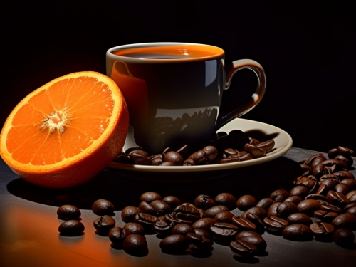 orange cup and coffee beans 000