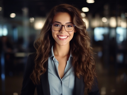 smiling business woman in corporate office 000