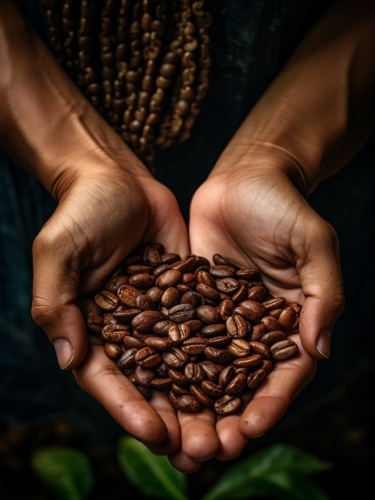 the hand holding the coffee beans 000