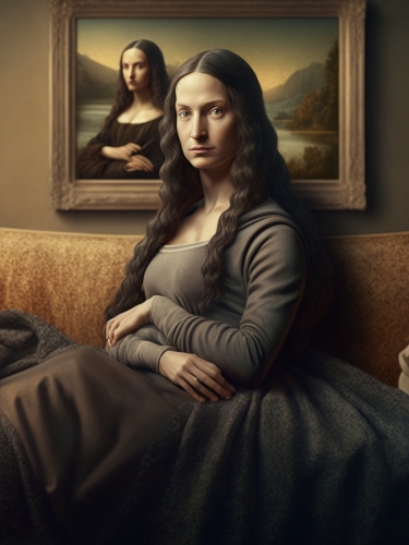 the mona lisa on a couch 000